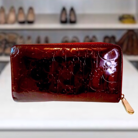 Dior Bordeaux Trotter Patent Leather Long Zippy Wallet with COA Multi-Host Pick - Picture 14 of 17